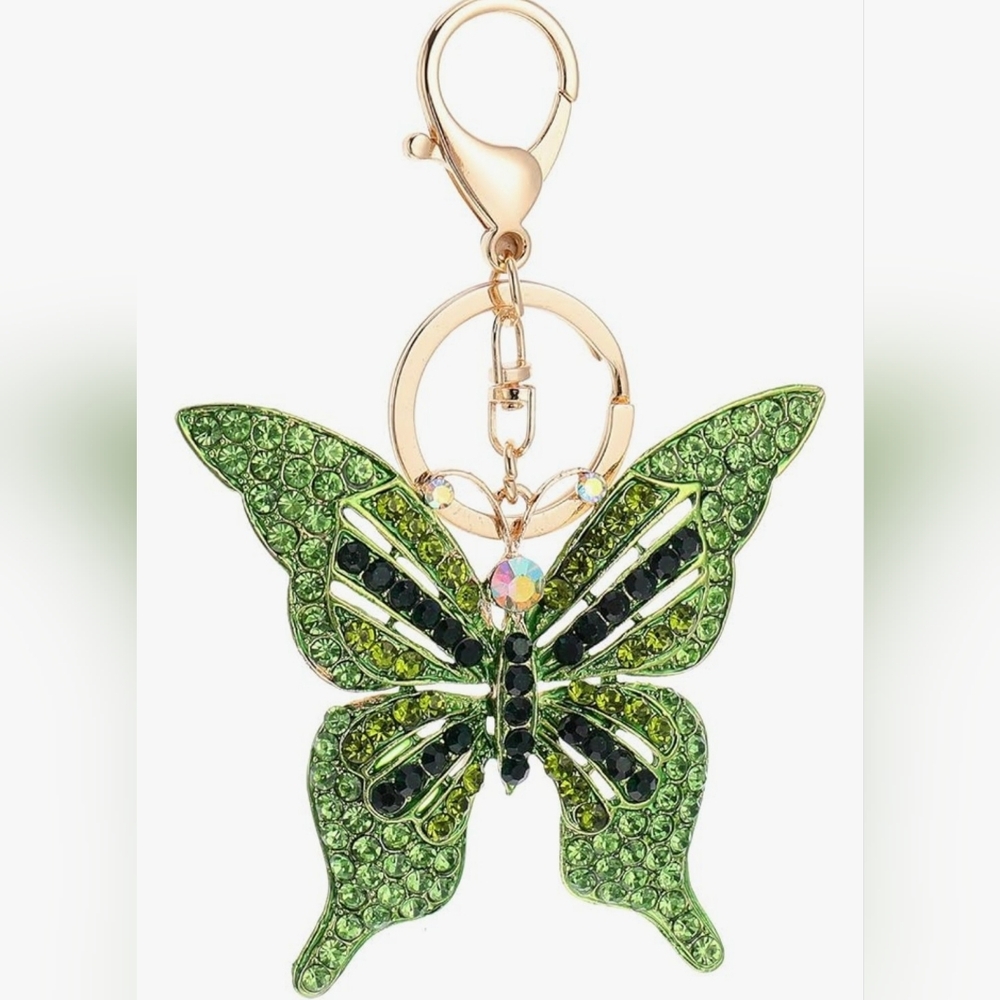 Butterfly Rhinestone Keychain Green